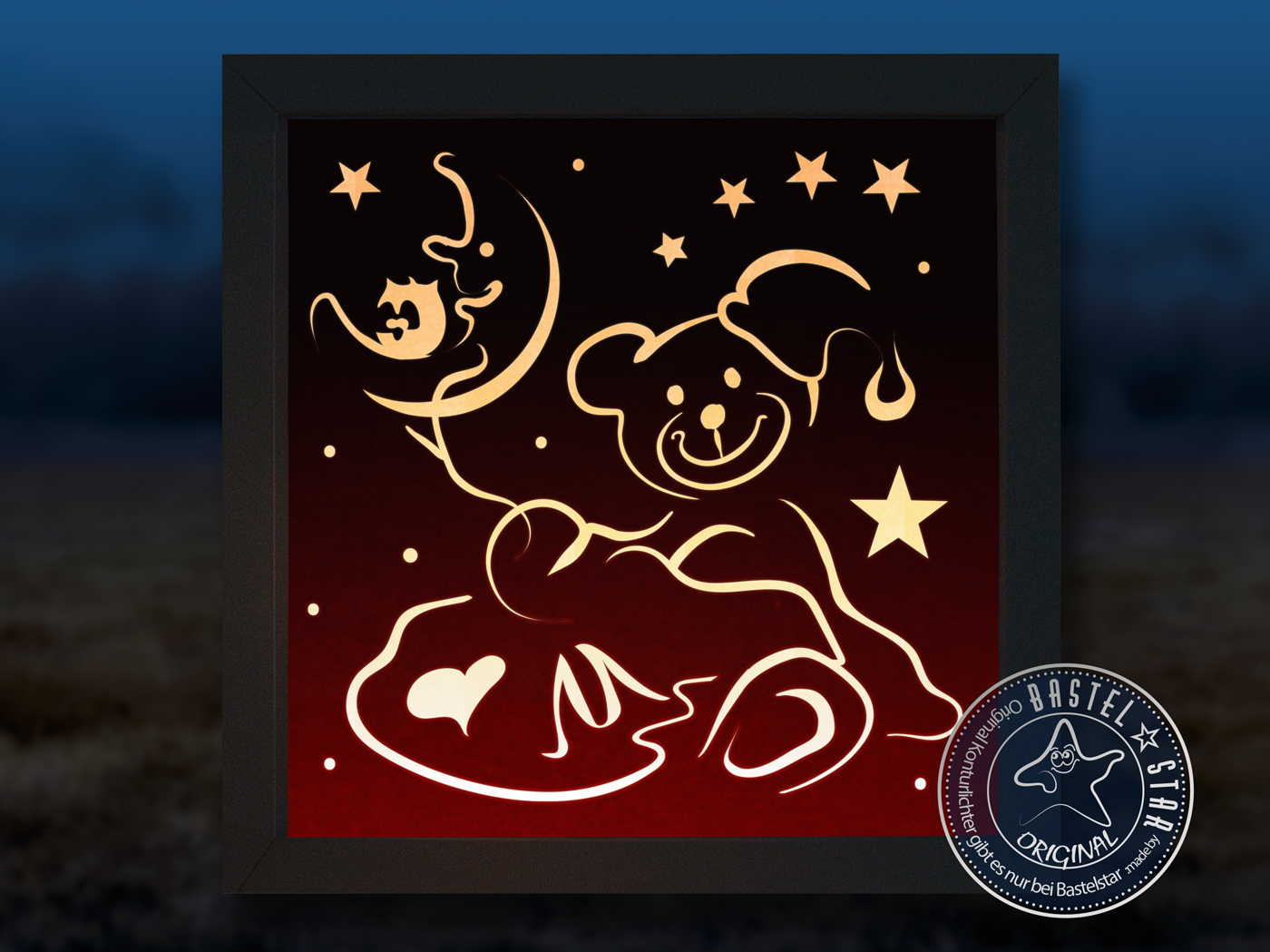 Roter Teddy mit Eule - Schlummerlicht - Nachtlicht