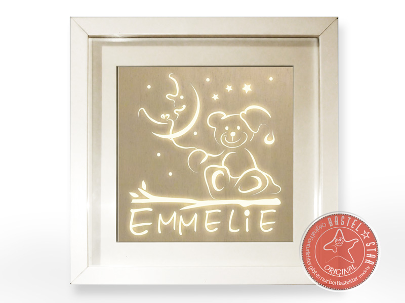 Namenslampe - Schlummerlampe -Teddy mit Mond Emmelie